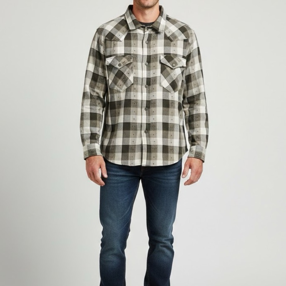 Frye Dusky Green Jacquard Long Sleeve Button Down Flannel XXL